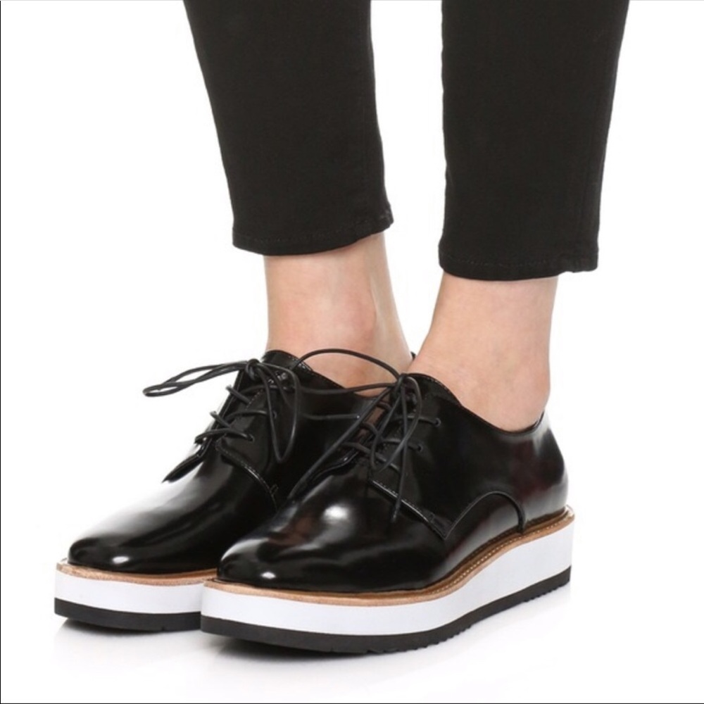 Vince Black Leather Platform Oxfords